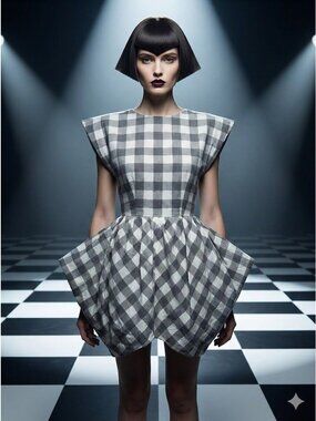 Mr Larkin Whitney Dress Gingham Check Tulip Structural Open Back Cotton XS S